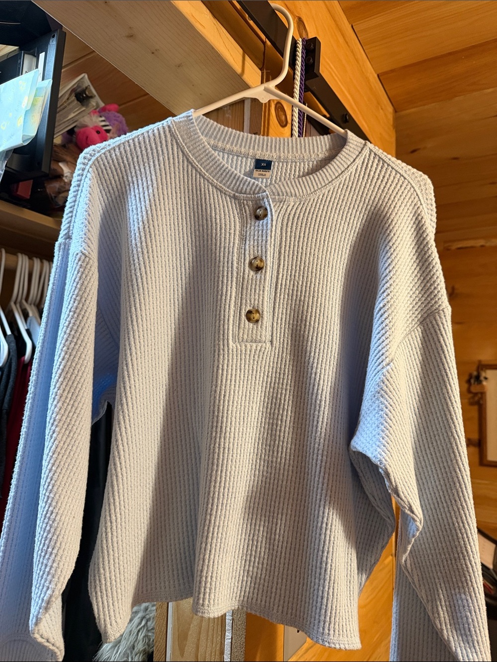Light Blue Waffle Knit Henley Top